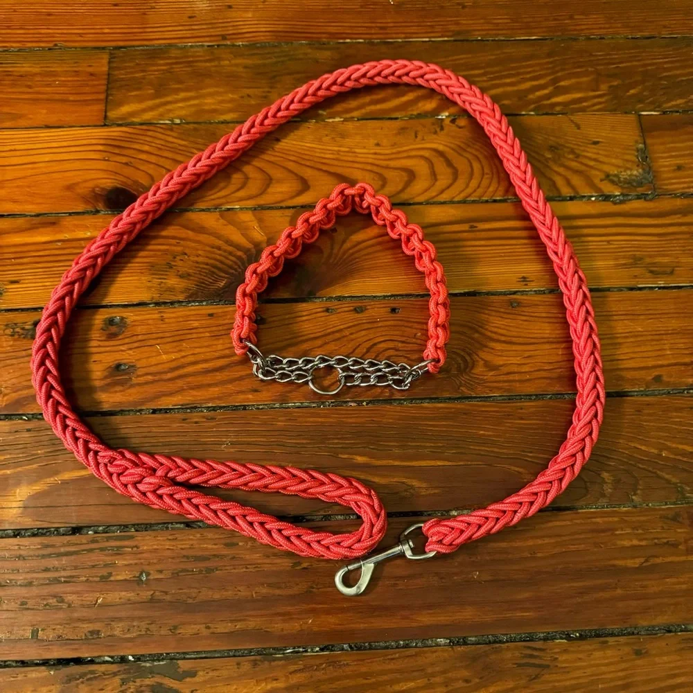 Red Martingale Rope Collar With Matching Rope Leash New Med/Large